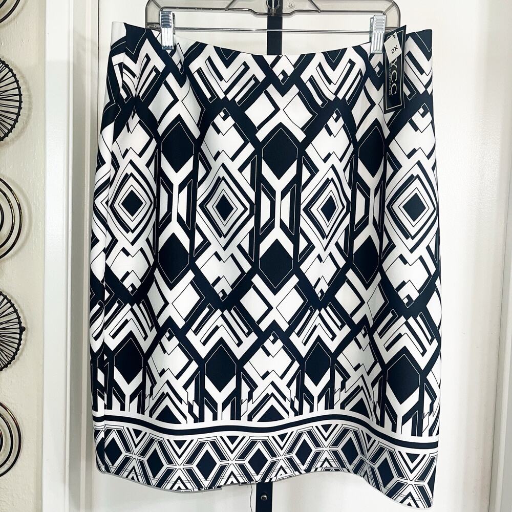 NWT NYCC Midi Elastic Waist Straight Skirt Office Y2K -Black White, Plus Size 2X